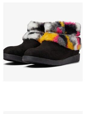 NEW BEBE NAYELI BOOTS FAUX FUR MULTICOLOR RHINESTONE EMBELLISHMENT